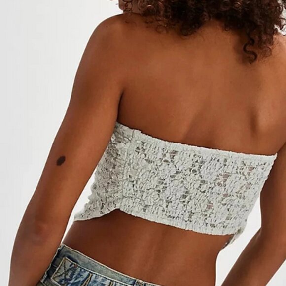 Free People FP One Raya Lace Bandana Top Cropped Smocked Strapless XS - Picture 2 of 7